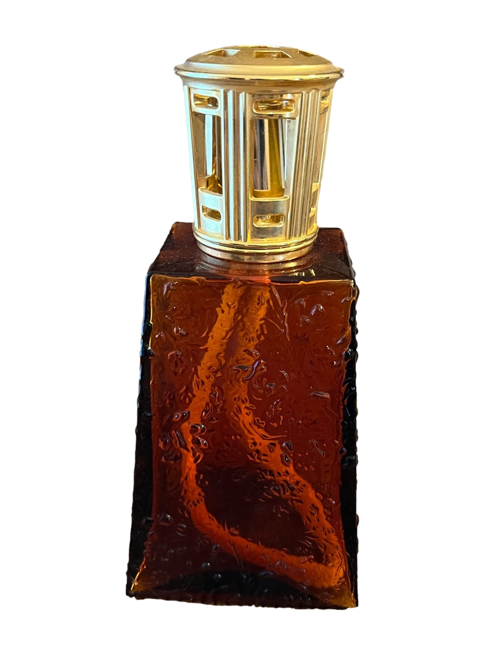 Vintage Lampe Berger Amber Glass Fragrance Oil Lamp Gold Cage Cap